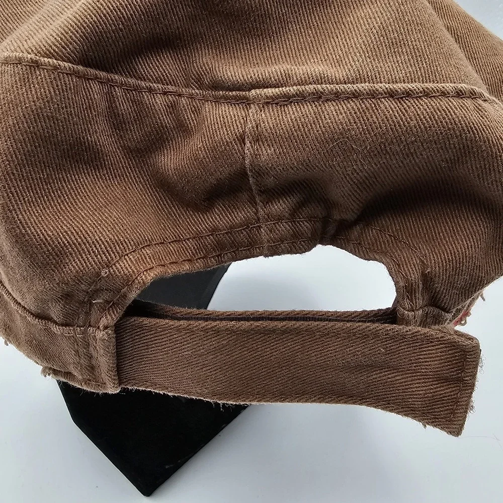 Brown Distressed Cadet Cap with Rhinestone Crossed Pistols